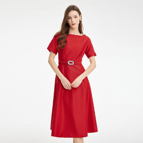 PF868斯尔丽2024新款时尚高级光泽感柔软面料赫本风中长小礼服连衣裙