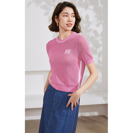 乔万尼冰丝针织衫女夏新款短袖薄款EM2M889 商品图1