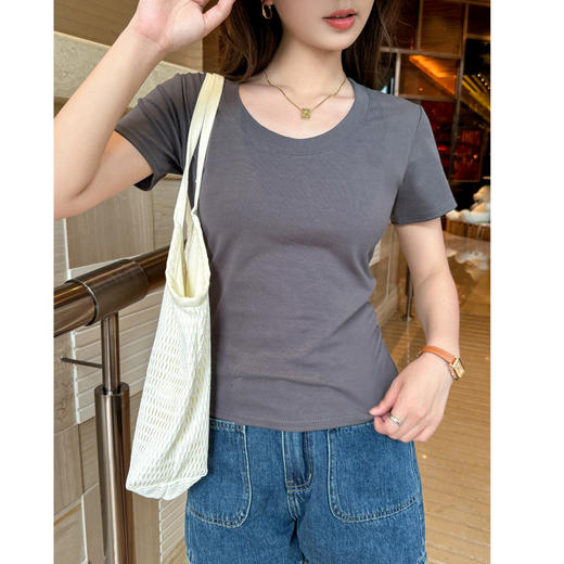 【纯棉大圆领正肩短袖】体t恤女装 春夏季简约百搭 Ｔ恤修身打底衫上衣 商品图7