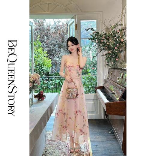 BeQueenStory【盛夏繁音】优雅复古气质收腰显瘦带胸垫吊带印花裙 商品图2