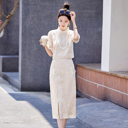 新中式改良旗袍裙，国风显瘦气质轻奢半身裙套装HR-CPYY8063 商品图3