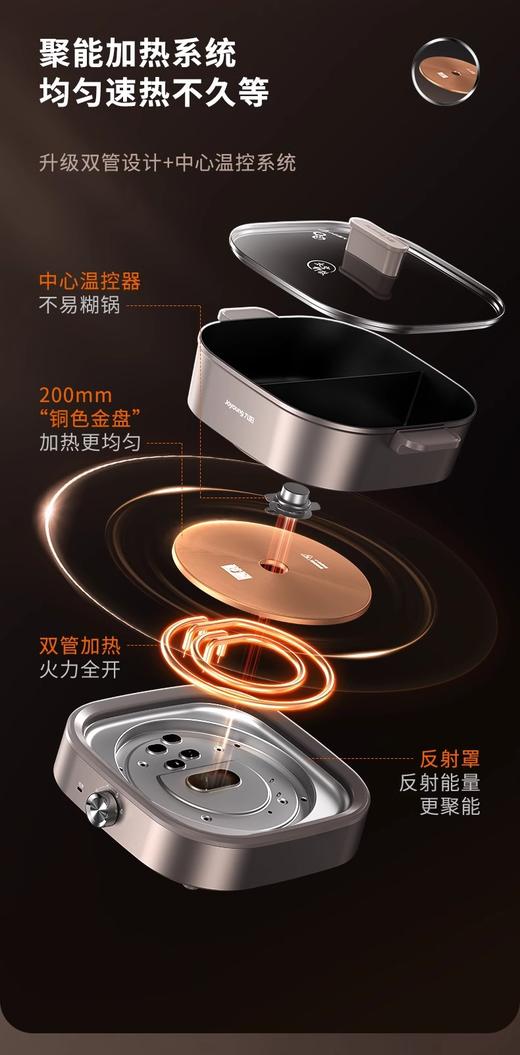 九阳电火锅G955智能大容量家用多功能分体式锅鸳鸯电煮锅一体6升 商品图3