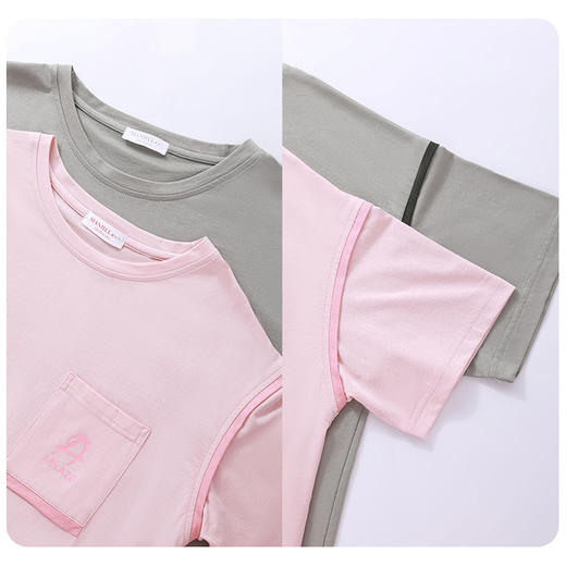 【女款】【商场同款】熳洁儿 情侣款家居服PL棉纯棉短袖长裤套装简约纯色24203236/24203936 商品图2