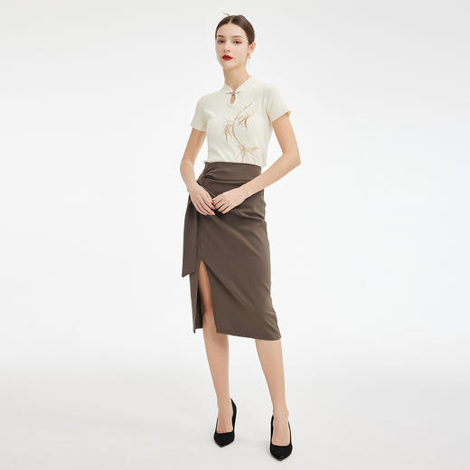 PF508斯尔丽2024新款高腰节半身裙韩版气质优雅中长挡小肚子显瘦直身裙 商品图3