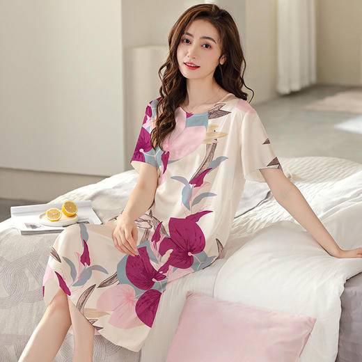 冰丝睡衣薄款凉爽丝绸睡裙外穿家居服加大码DSJ-2201 商品图1