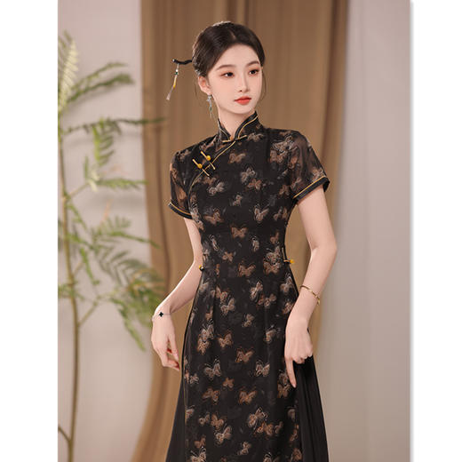 SYK27民族风长款奥黛旗袍裙2024夏新款复古国风改良中式中老年日常奥黛 商品图2