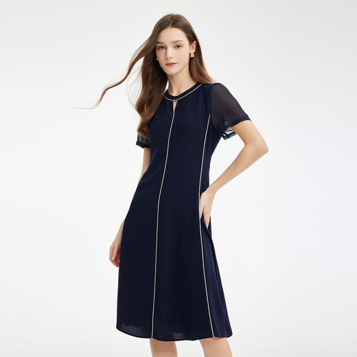 PF884斯尔丽2024新款撞色显瘦OL高级白领通勤收腰放摆连衣裙 商品图0