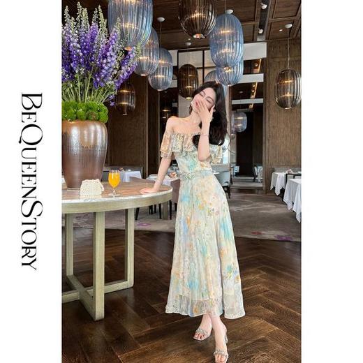 余潇潇【梦幻旋律】荷叶边收腰上衣&长款显瘦半裙印花套装 商品图4