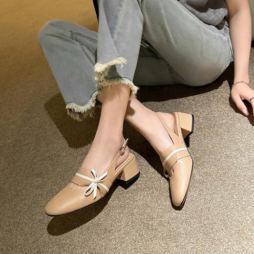 【预售5天】浅口气质蝴蝶结凉鞋，圆头中粗跟后空单鞋XDD&DZ-6025 商品图1