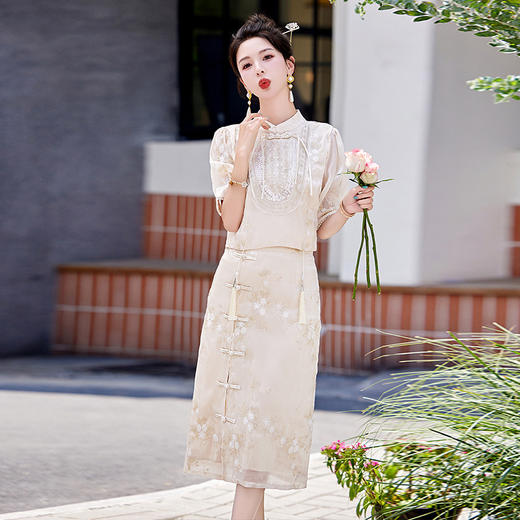 新中式改良旗袍裙，国风显瘦气质轻奢半身裙套装HR-CPYY8063 商品图0
