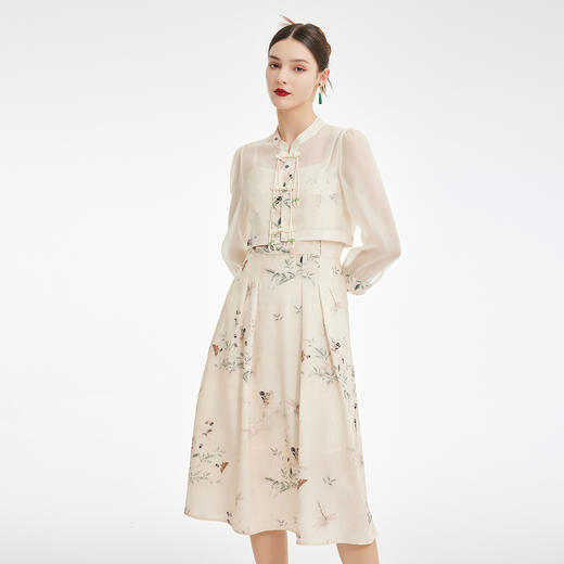 PF874斯尔丽2024新款新中式国风盘扣半透外套配水墨吊带连衣裙套装 商品图2