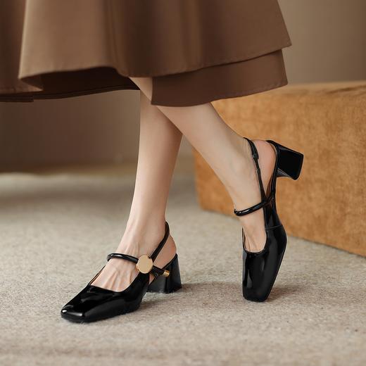 【单鞋】方头粗跟凉鞋夏时尚不累脚2024新款法式一字带5.5CM 商品图5