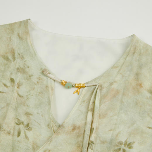 新中式国风肌理感竹叶印花连衣裙女夏季薄荷曼波清冷长裙V1841641 商品图5