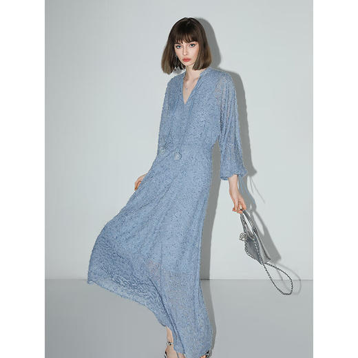 【限时秒杀】COCOBELLA名媛风提花流苏连衣裙夏修饰腰线大摆茶歇裙FR3025 商品图3