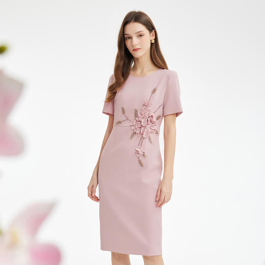 PF877斯尔丽2024新款宴会礼服着装立体手工装饰花收腰修身版型连衣裙 商品图2