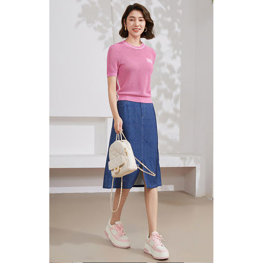 乔万尼冰丝针织衫女夏新款短袖薄款EM2M889 商品图3