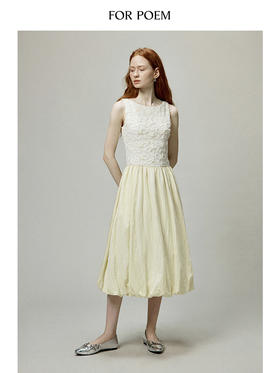 ForPoem 现货 24/SS夏季花朵系列无袖船领花朵肌理拼接花苞连衣裙