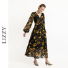 LIZZY 优雅浪漫印花V领灯笼长袖高腰大摆设计感连衣裙7919 商品缩略图2
