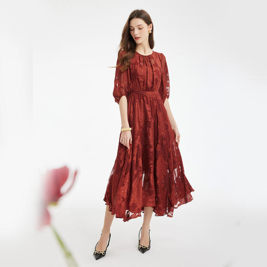 PF887斯尔丽2024新款提花面料朦胧美设计感抛袖仙气十足大裙摆连衣裙 商品图3