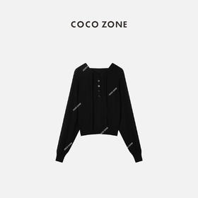 COCO ZONE 针织上衣束口长袖收腰下摆连帽系绳毛衣 23C29151