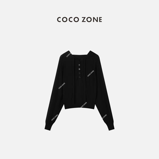 COCO ZONE 针织上衣束口长袖收腰下摆连帽系绳毛衣 23C29151 商品图0