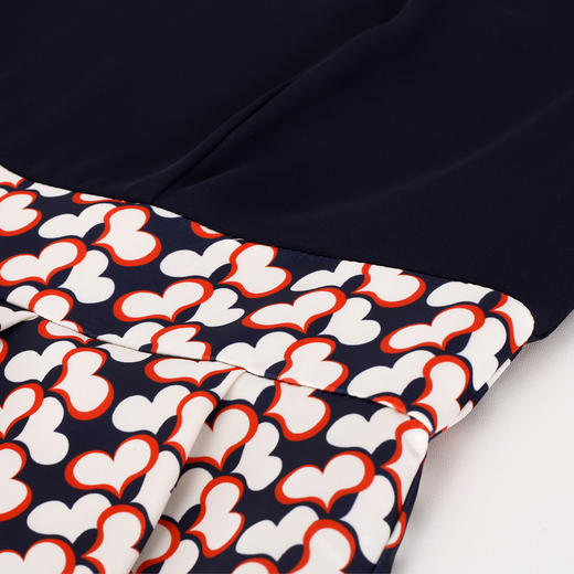 PF886斯尔丽2024新款法式优雅连衣裙撞色拼接印花设计感收腰连衣裙 商品图4