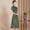 上海旗袍厂改良版墨绿色旗袍女2024新款夏季中长款日常可穿修身新中式连衣裙 商品缩略图3