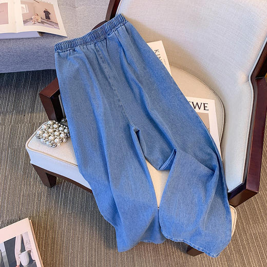 【大码直筒牛仔裤】胖mm夏新款 不规则波点印花 显瘦高腰阔腿裤 商品图1