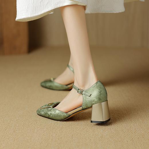 新中式方头一字带粗跟凉鞋不掉跟5.5CM浅口百搭高跟-CC 商品图4