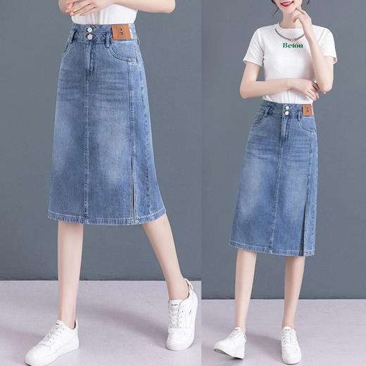 开叉牛仔半身裙夏款a字高腰显瘦 商品图1