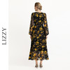 LIZZY 优雅浪漫印花V领灯笼长袖高腰大摆设计感连衣裙7919 商品缩略图3
