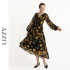 LIZZY 优雅浪漫印花V领灯笼长袖高腰大摆设计感连衣裙7919 商品缩略图1
