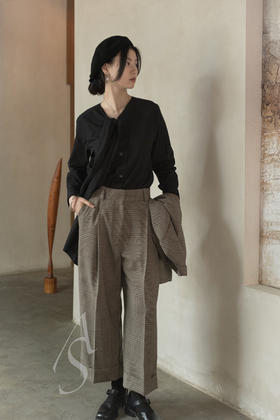 Margaret Howell  卡其色FOX BROTHERS威尔士格纹羊毛深褶裤