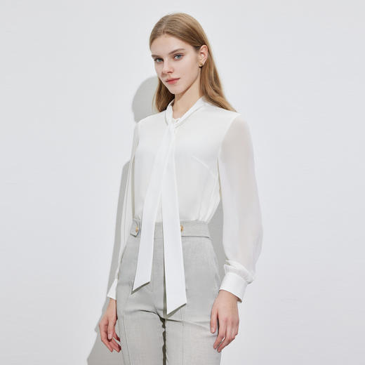 scofield通勤必备设计感飘带纯色长袖衬衫 商品图2