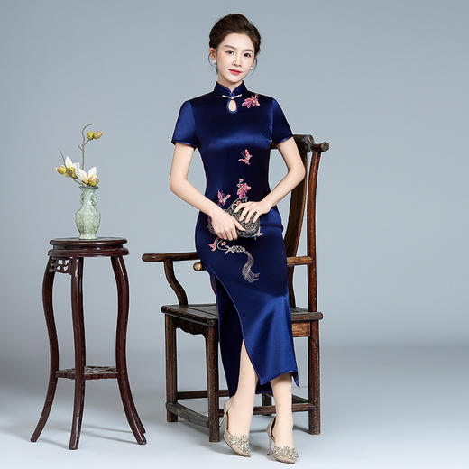 LHS-B126夏新款高贵中国风修身经典刺绣长款醋酸旗袍 修身高贵晚礼服 商品图2