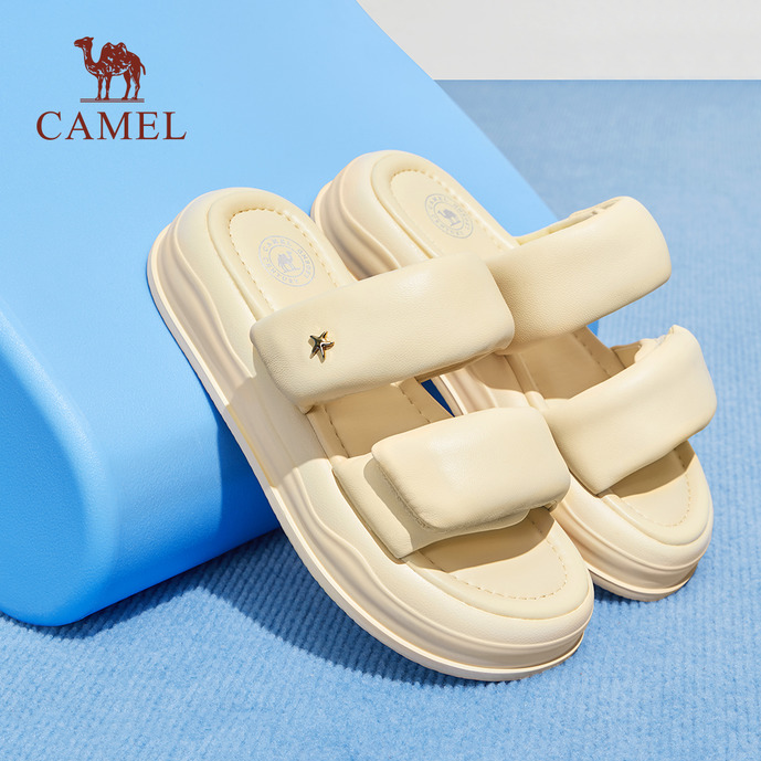【内购不退不换】骆驼女鞋2025年夏季新款休闲一字拖时尚凉拖鞋厚底增高外穿拖鞋 L24M051634_L23M283123