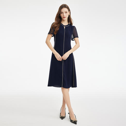 PF884斯尔丽2024新款撞色显瘦OL高级白领通勤收腰放摆连衣裙 商品图3