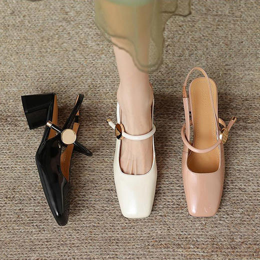 【单鞋】方头粗跟凉鞋夏时尚不累脚2024新款法式一字带5.5CM 商品图0