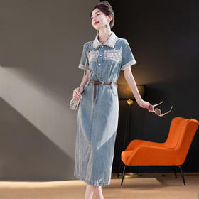 休闲复古国风牛仔连衣裙，韩版宽松裙子潮HR-SUYUE1519