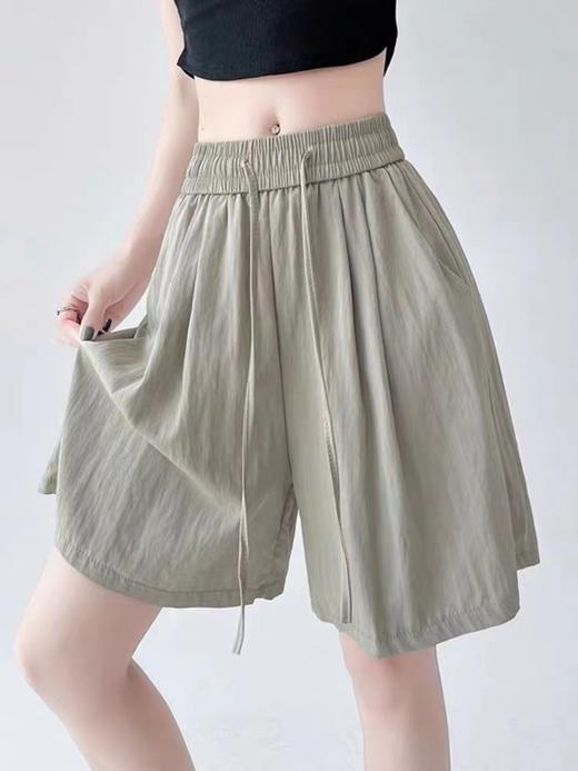 新品女裤-806肌理感薄款五分松紧腰阔腿短裤-喜出 商品图0