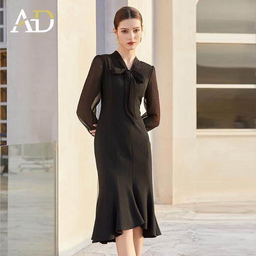 AD法式轻奢复古感连衣裙女夏季知性女神范包臀鱼尾裙赫本风小黑裙 商品图1