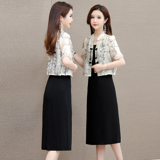 中式复古印花外套+内搭连衣裙套装QYM- LRX-AM2463-1-Y 商品图2