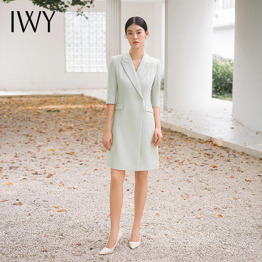 IWY/优雅绿色职业连衣裙女修身西装裙正装通勤修身商务演讲比赛裙Q14118 商品图3