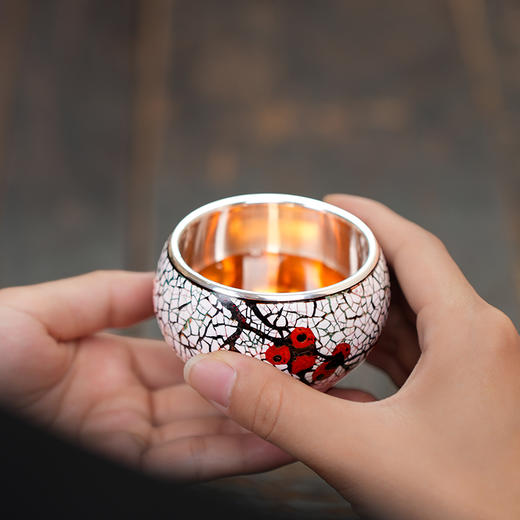 李小白大漆银杯9999纯银非遗漆器茶具高端手工礼品鎏金品茗杯主人杯单杯 商品图8