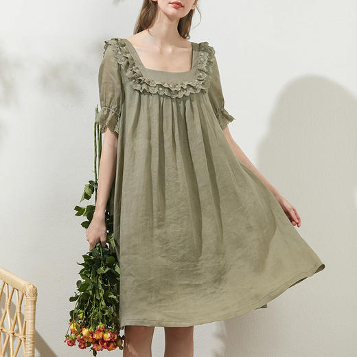 裁缝学苑AQ285 苎麻复古荷叶边方领连衣裙纸样短袖木耳裙子打版裁剪样板 商品图3