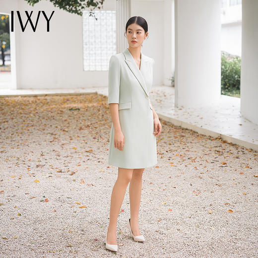 IWY/优雅绿色职业连衣裙女修身西装裙正装通勤修身商务演讲比赛裙Q14118 商品图4