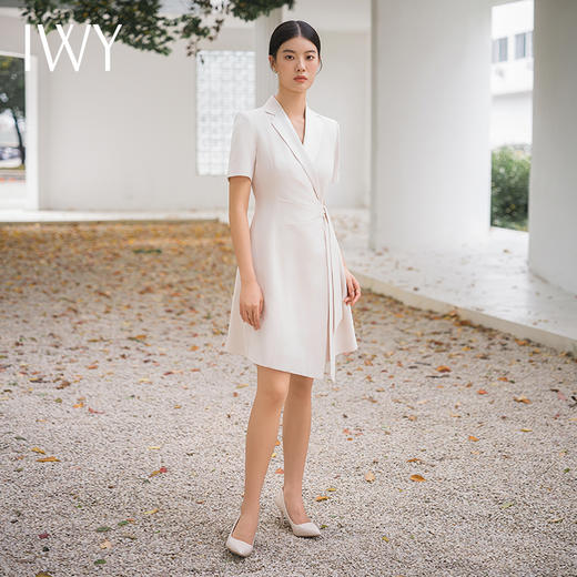 IWY/夏短袖连衣裙女设计感气质绑带西装裙美容师修身工作服主持人Q14255 商品图4