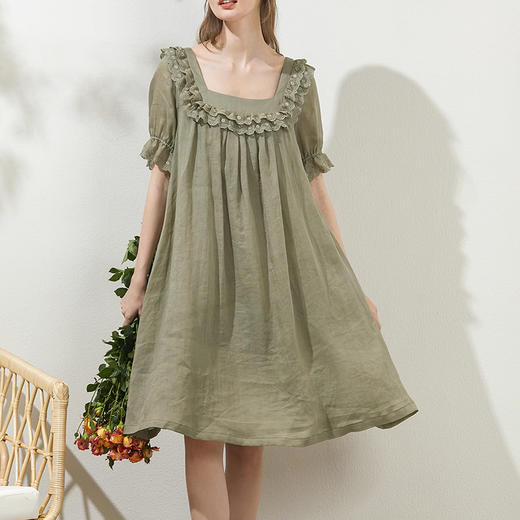 裁缝学苑AQ285 苎麻复古荷叶边方领连衣裙纸样短袖木耳裙子打版裁剪样板 商品图2