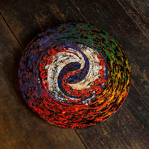 林华原创大漆太极干泡盘圆形托盘木盘子漆器大漆茶盘隔热干泡台壶垫 商品图0