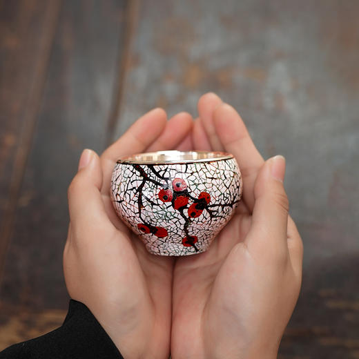 李小白大漆银杯9999纯银非遗漆器茶具高端手工礼品鎏金品茗杯主人杯单杯 商品图6